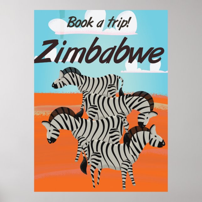 Poster de viagens vintage Zebra do Zimbabué (Frente)