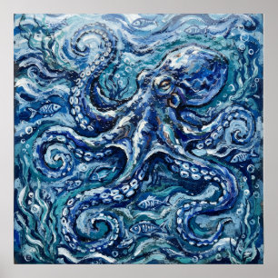 Pôster de Vida Marinha do Polvo Azul