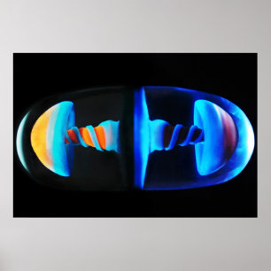 Poster de vidro alaranjado e azul da cápsula de