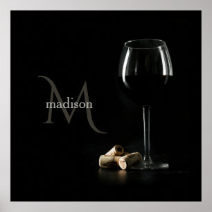 Poster de "Vidro de Vinho" Monograma Personalizado