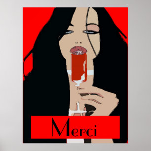 Poster de Vinho de Estilo Moderno, Merci, texto de