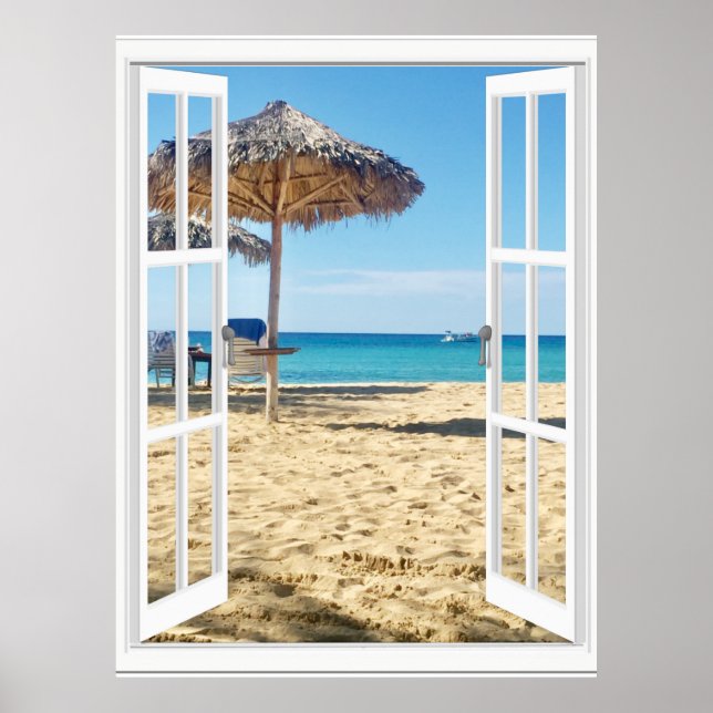 Poster de Vista de Janela de Sandy Beach e Sea (Frente)