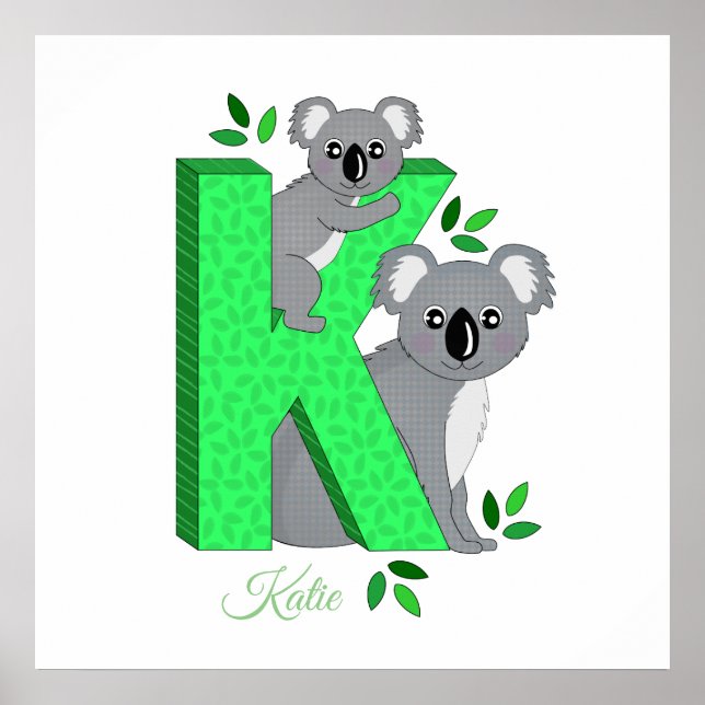 Poster de viveiro personalizado - K para Koala (Frente)