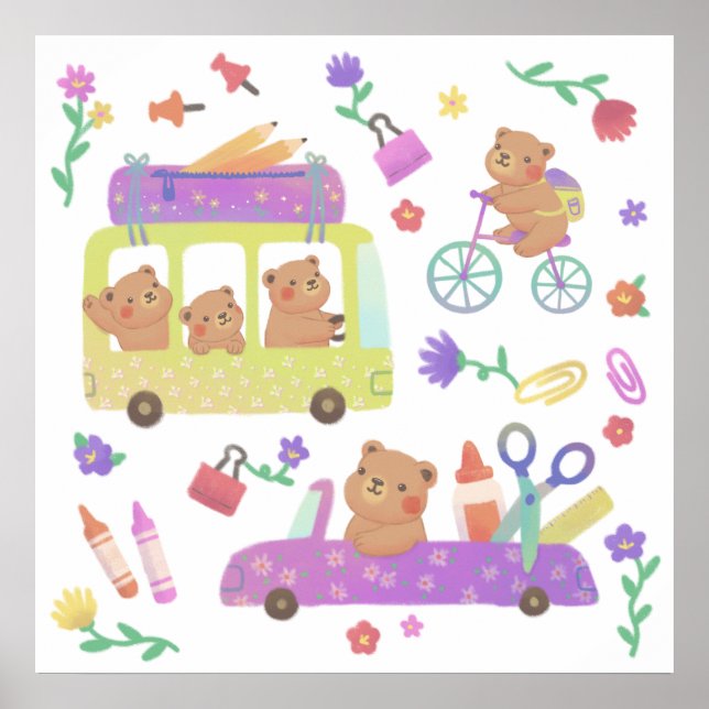 Poster De Volta à Escola: Teddy Está Pronto para a Escola (Frente)