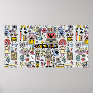 Poster De volta à escola, um jogo de rabiscos colorido. M