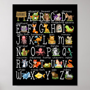 Poster De Volta Às Crianças Escolares Animais Cudos A-z A
