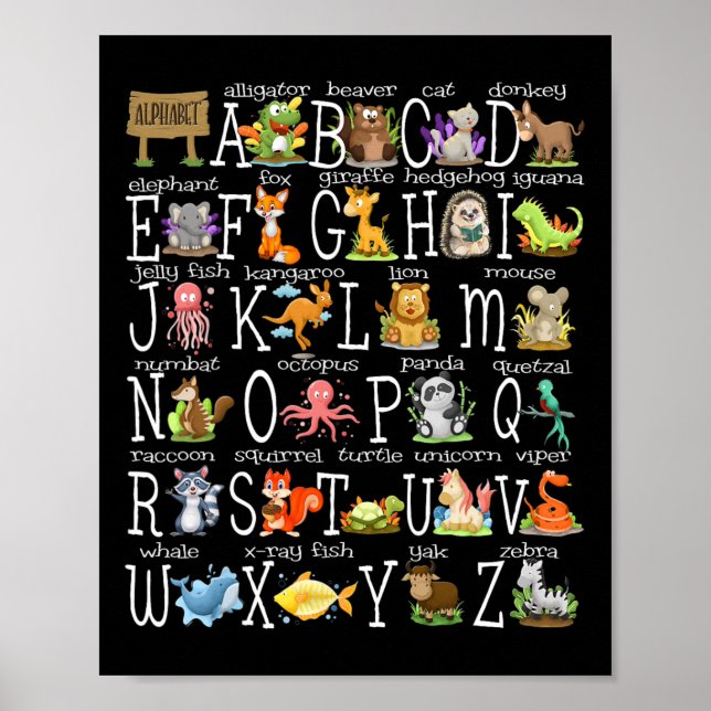 Poster De Volta Às Crianças Escolares Animais Cudos A-z A (Frente)