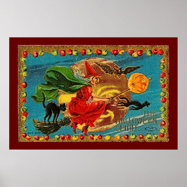 Poster De Voo De Bruxas Em Vermelho (Frente)