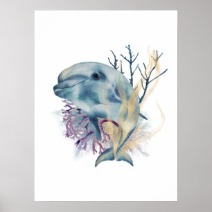 Poster de Wall Art Azul e Dourado Dolphall