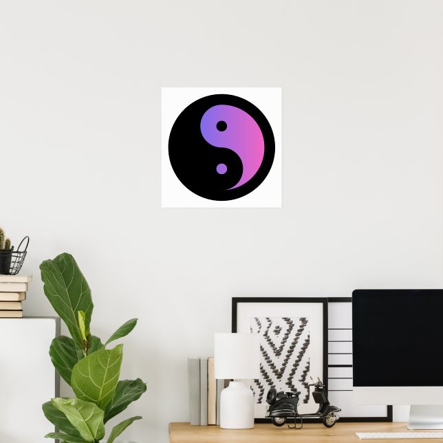 Poster de Ying Yang Roxo e Preto em Papel (Matte) (Escritório em casa)