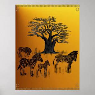 Poster de zebra e árvore de Baobá