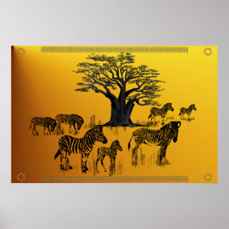 Poster de zebra e árvore de Baobá