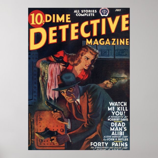 Poster Dead Man39;s Alibi  Dime Detective Magazine (Frente)