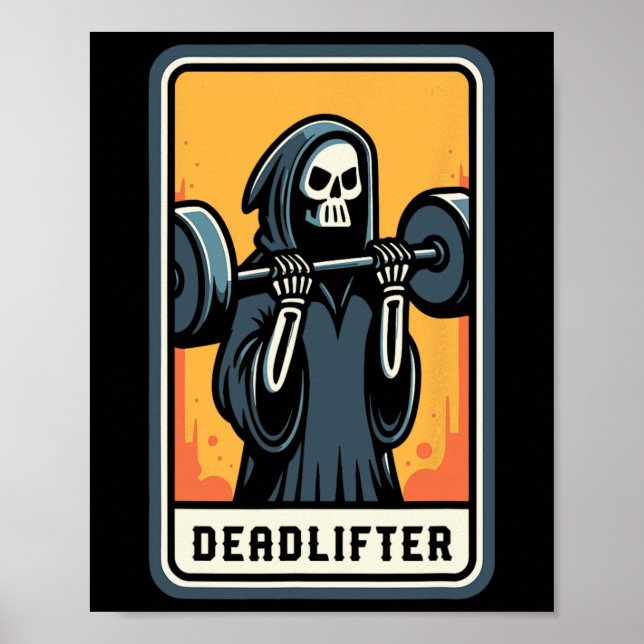 Poster Deadlifter Grim Reaper Levantando Pesos Gym Hallow (Frente)