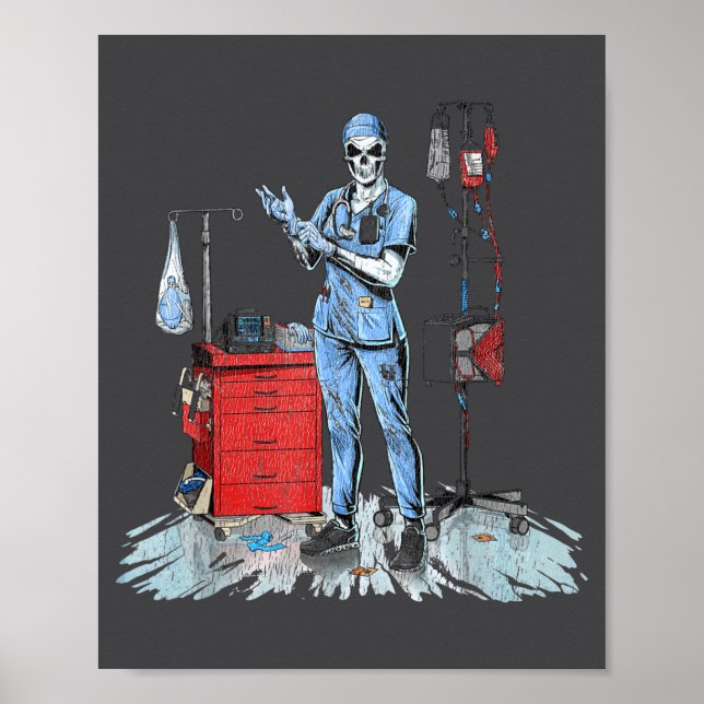 Poster Deadside Nurse Blue Scrubs Funny Skeleton Doctor M (Frente)