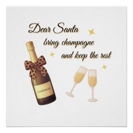 Pôster Dear Santa Champagne Design