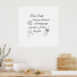 Poster Dear Santa Champagne & Diamonds Line Art Design