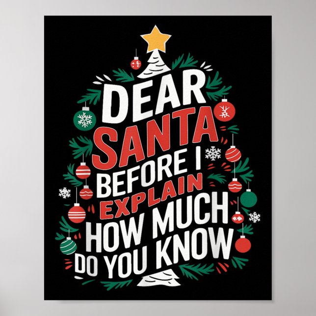 Poster Dear Santa I Can Explain Funny Christmas Pjs Tree  (Frente)