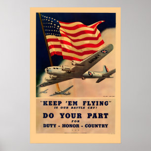 Poster Década de 1940 Keep 'Em Flying! II Guerra Mundial