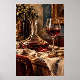 Poster Decantador de Vinho Tinto e Copo – Vinho Rústico E
