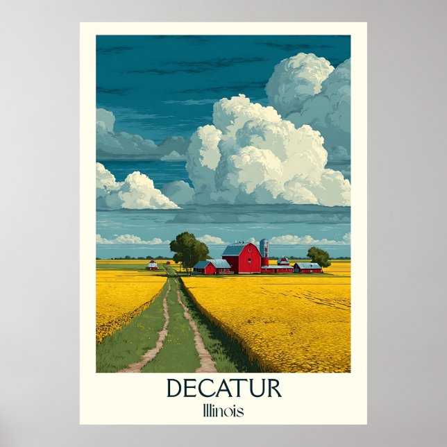 Poster Decatur Illinois Vintage Rural Farmland Viagem Art (Frente)