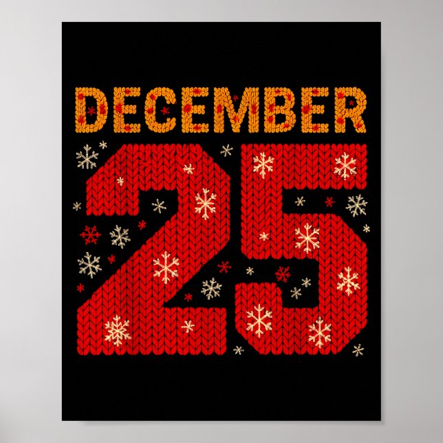 Poster December 25 Knit Style Christmas Day Snowflake  (Frente)