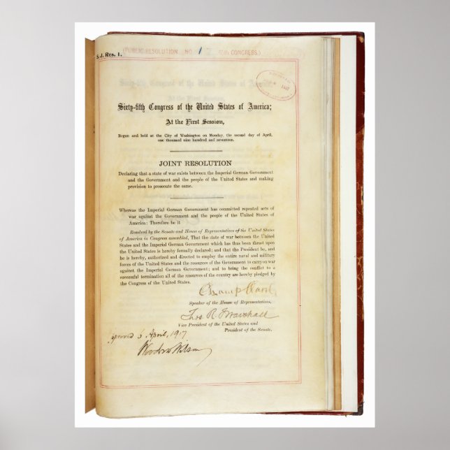 Pôster Declaração de guerra contra a Alemanha de 5 de abr (Frente)