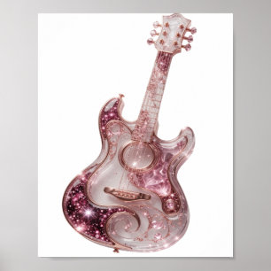 Poster Declaração Prata PINK GLITTER GUITAR Design