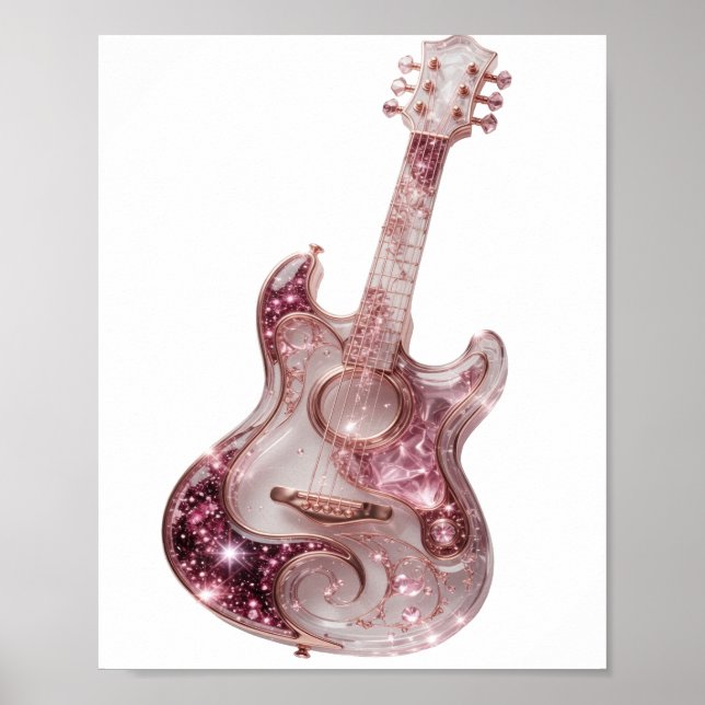 Poster Declaração Prata PINK GLITTER GUITAR Design (Frente)