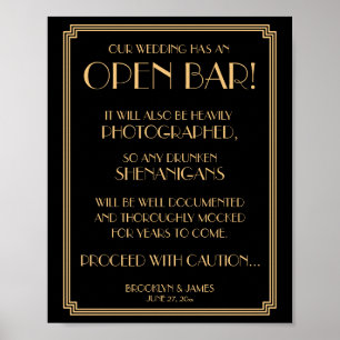 Pôster Deco de Arte Dourada e Preta Gatsby - Sinal de Bar