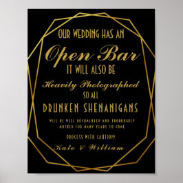 Poster Deco de arte elegante, Bar aberto Dourado e preto