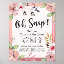 Decor de Casamento de Hashtag Floral de Aquarela
