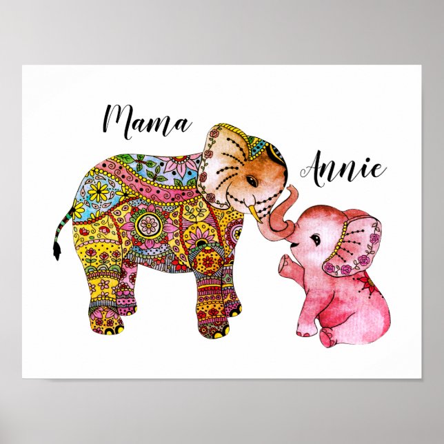 Poster Decor de Enfermeiro de Elefante com Cor de Água, C (Frente)
