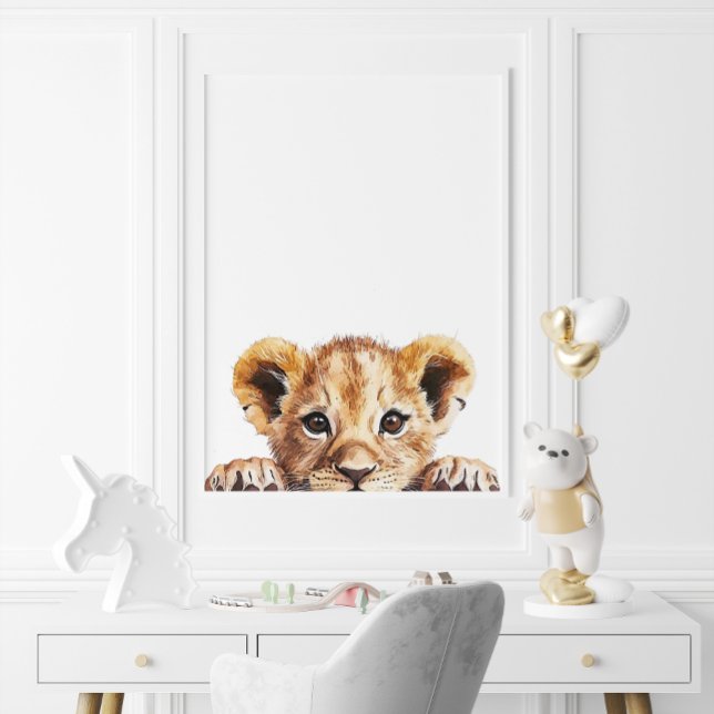 Poster Decor de Leão de Bebê de Cólvora (Cute Watercolor Baby Lion Nursery Decor)
