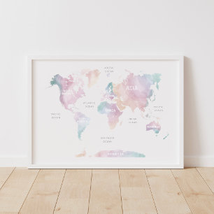 Poster Decor de Nurso do Viagem do Mapa Mundial Rosa do A