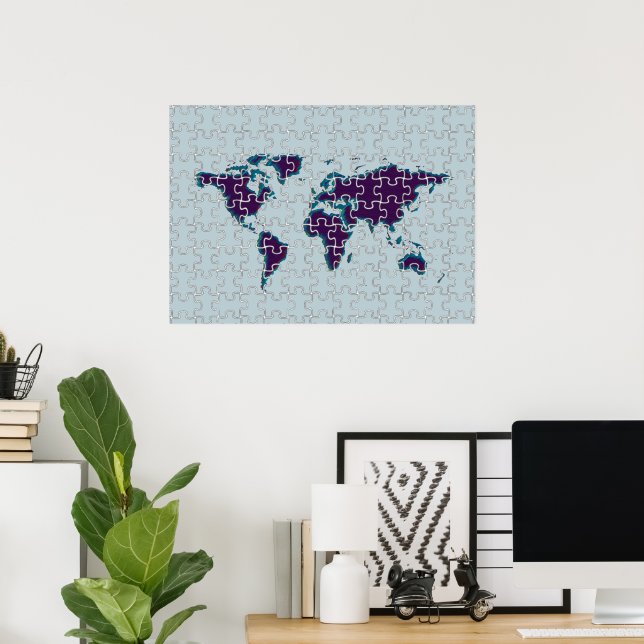 Pôster decor de parede do mapa quebra-cabeça (Escritório em casa)