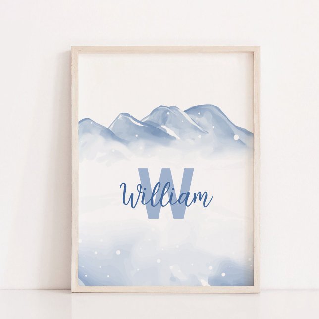 Poster Decor de Parede do Nurserário do Monograma Inicial (Winter Initial Monogram Name Nursery Wall Decor)