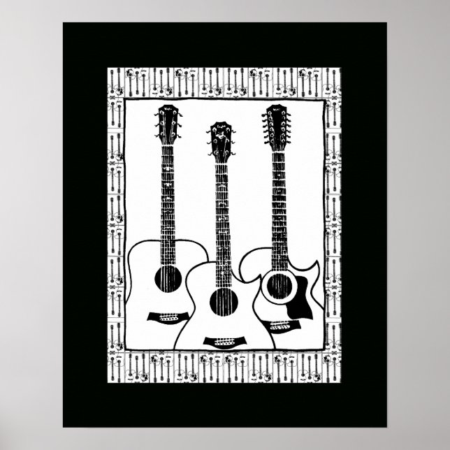 Poster decor de violão preto e branco (Frente)