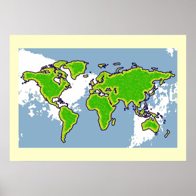 Pôster decor do mapa verde mundial (Frente)