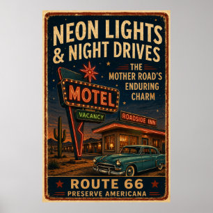 Poster decoração Americana de motel Neon da rota 66 à noi