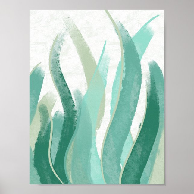 Poster Decoração aquosa da Grama Abstrato verde moderna (Frente)