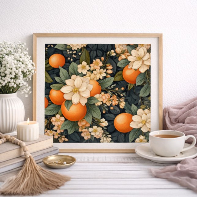 Pôster Decoração Botânica de Casa Flores Brancas de Laran (Orfanges and white blossoms poster)