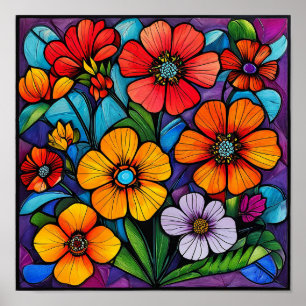 Poster Decoração Botânica Floral Brilhante para Casa
