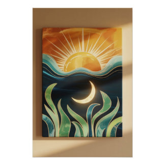 Pôster Decoração da Natureza da Lua Boêmia Mística Sun