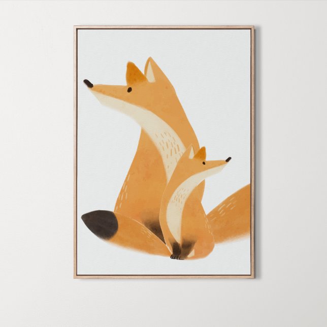 Poster Decoração da Sala Fox da Família Woodland Watercol (Watercolor Woodland Family Fox Room Decor, family animal, animal prints, wildlife, )