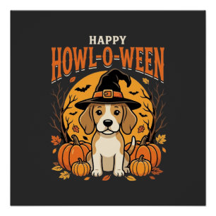 Pôster Decoração de Abóbora de Halloween para Cães Beagle