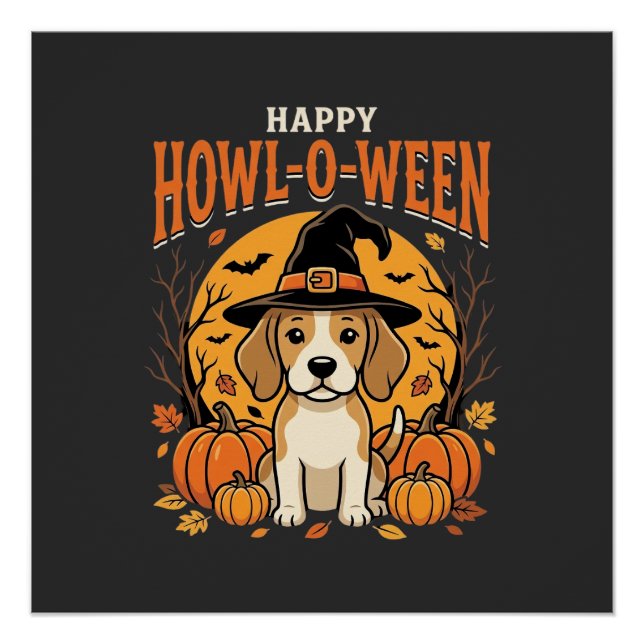 Pôster Decoração de Abóbora de Halloween para Cães Beagle (Frente)