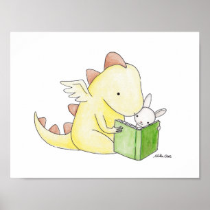 Poster Decoração de Arte para Berçário Dragão & Coelho Le