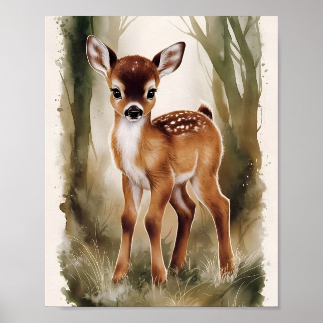 Poster Decoração de Berçário Adorável com Cervo Bebê em A (Frente)