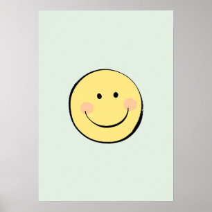 Poster Decoração de berçário cara sorridente amarela retr